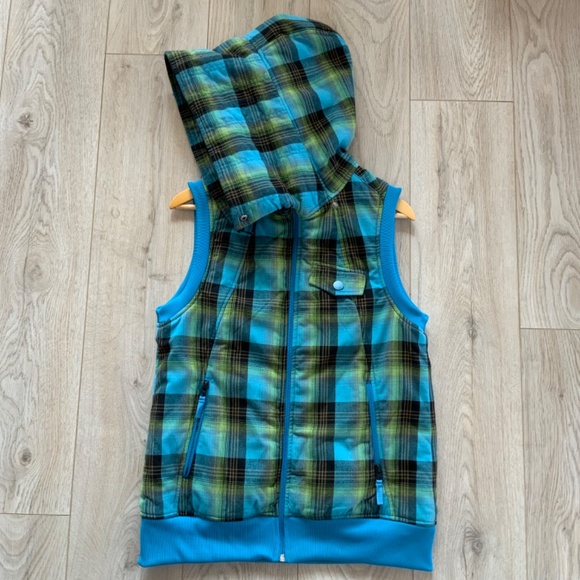 BURTON Starr Plaid Hooded Vest, Women's XL DryRide Aqua Lime  Zip Hoodie - Picture 10 of 16